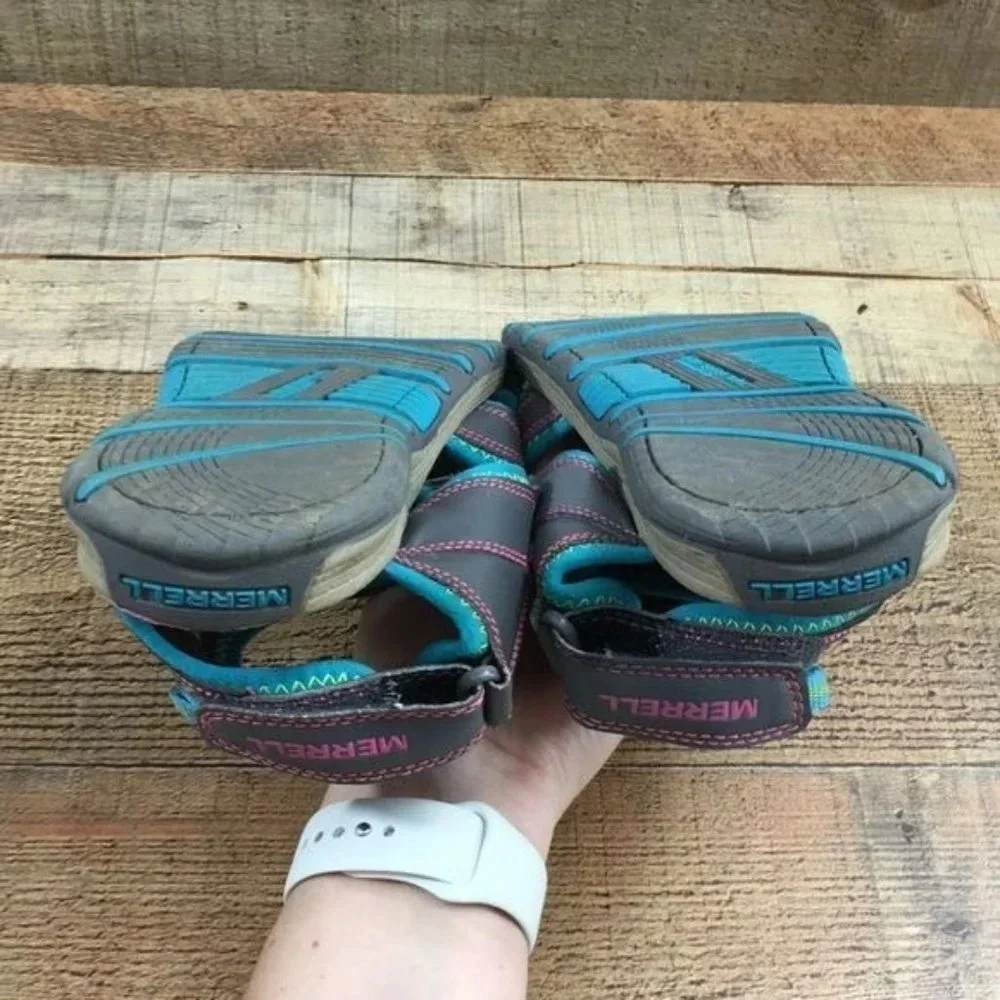 Merrell Gray Turquoise Leather Panther Sandals Unisex Boys Girls 6M‎